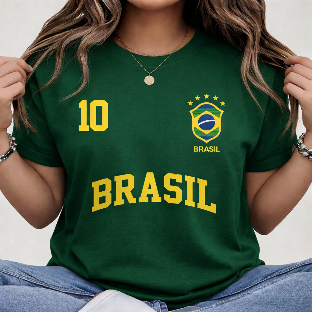 Camisa do Brasil T-Shirts Camiseta Bulsa Feminina Copa Bandeira Futebol Tendência Oferta