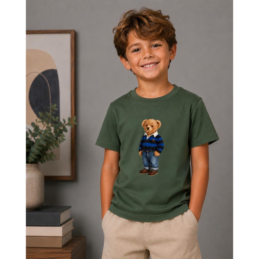 Camiseta Infantil Ursinho Preppy Estiloso Menino