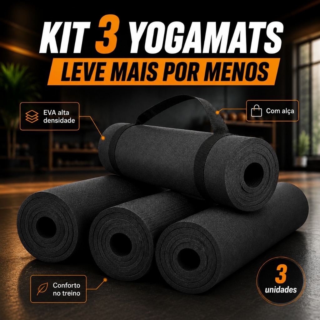 Kit 3 Tapete Yoga Mat 1,70mx55cmx5mm Exercício em Casa Colchonete Tatame