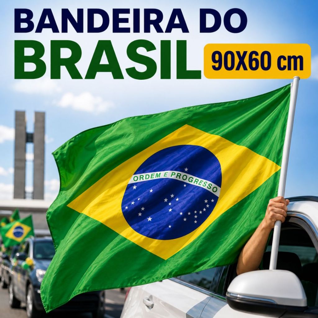 Kit Bandeira do Brasil 90cmx60cm - Com Haste Inclusa 1,14m Copa Do Mundo Orgulho Nacional