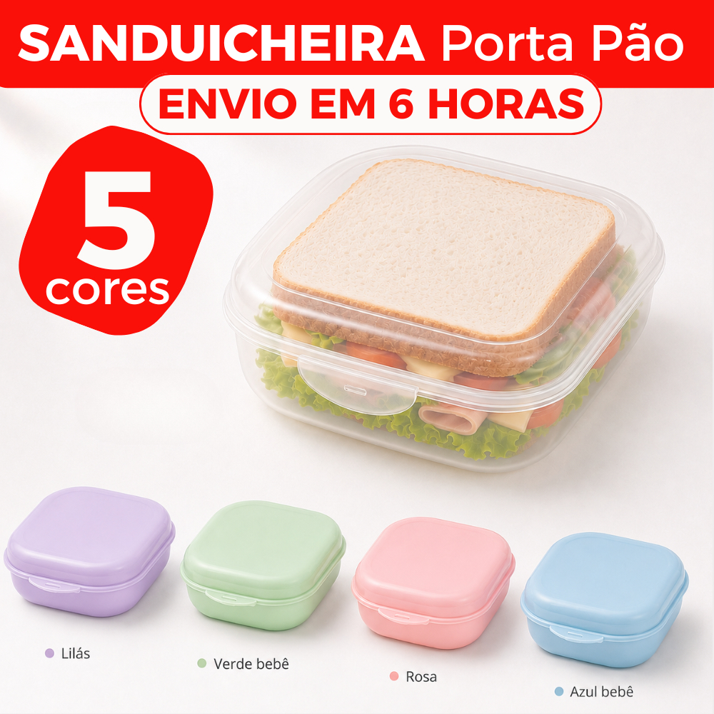 Sanduicheira Plástico Rosa Azul Lilas Verde Transparente Pote Box Porta Sanduiche Pão Merenda Lanche