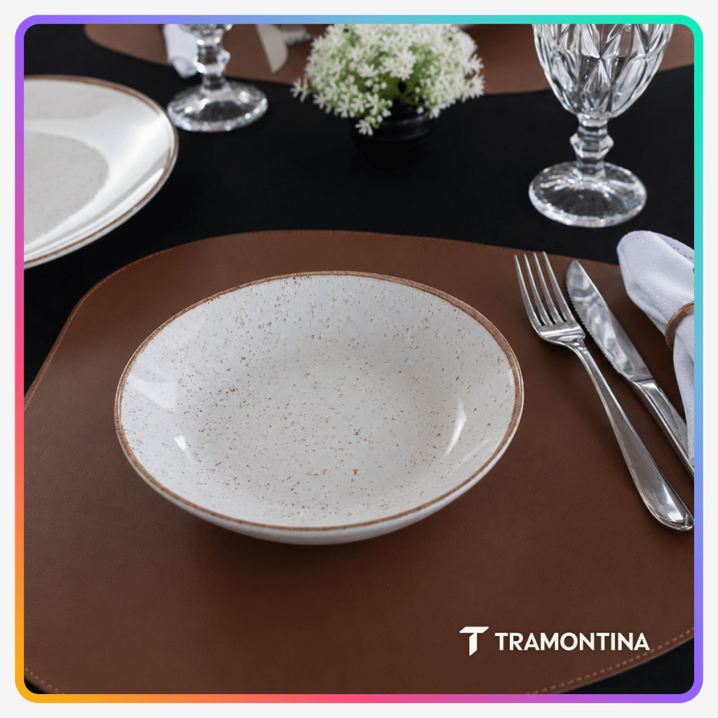 Imagem Bowl Tigela Cumbuca Kit Tramontina Rústico Marrom Porcelana 18cm 665ml Empilháveis Sopa Açaí Salada Mesa Posta