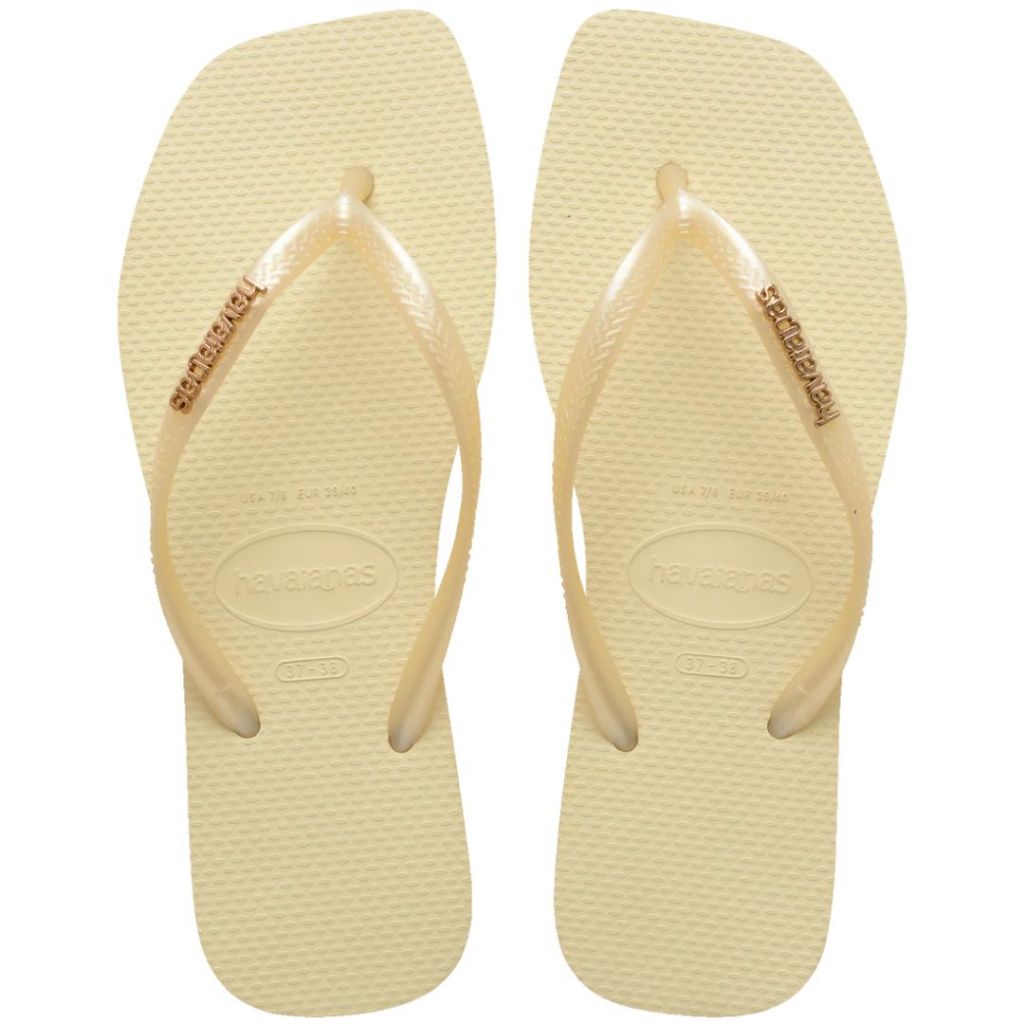 Chinelo Havaianas Slim Square Logo Metallic Bico Quadrado Tiras Finas