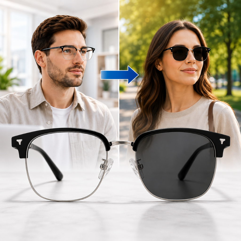 Óculos Fotocromático para Miopia Anti Luz Azul Grau para Longe Lente Transição Masculino Feminino