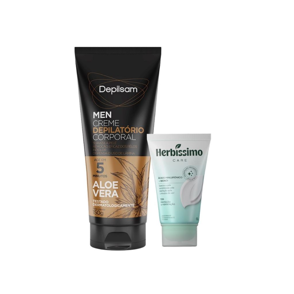 Kit Creme Depilatório Men Sport 150g + Creme Desodorante Antitranspirante Herbíssimo Care Monoi E Ácido Hialurônico 55g