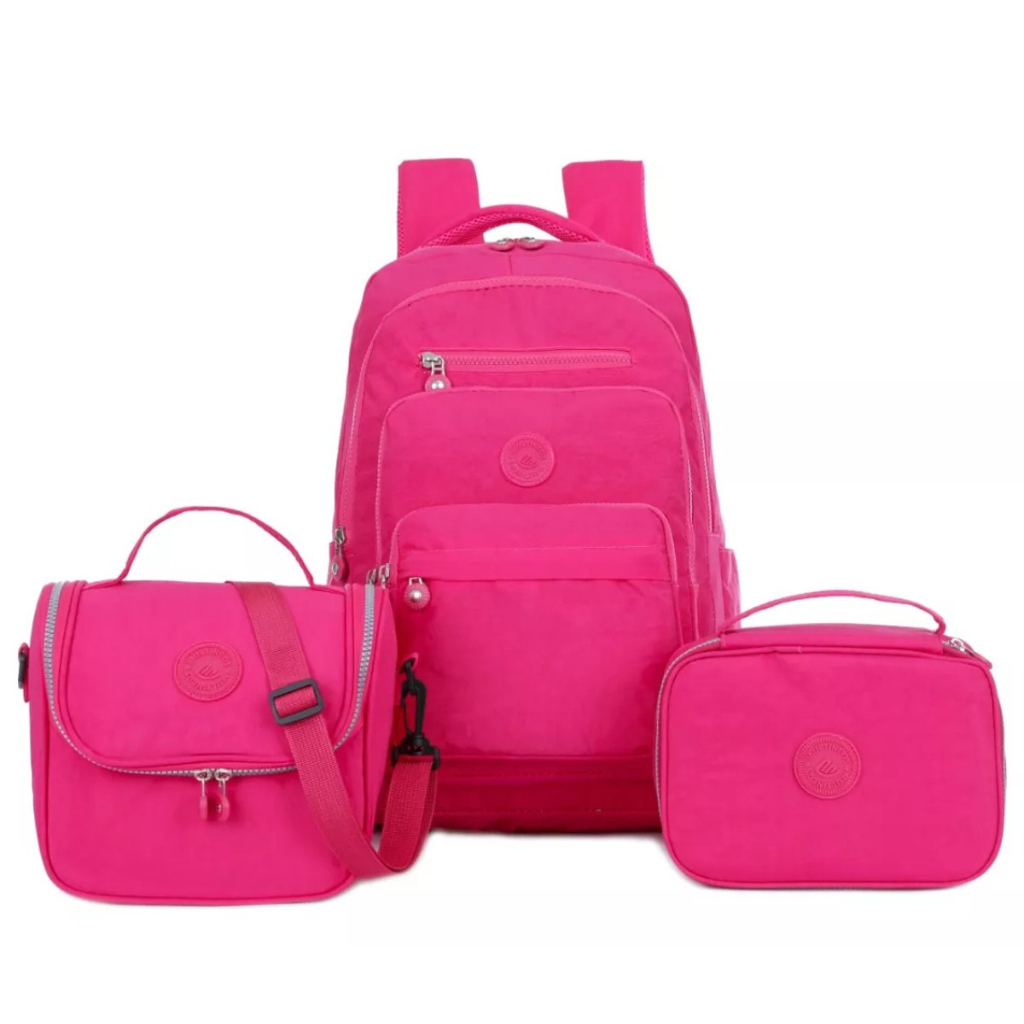 Kit 3 Peças  Mochila Feminina Para Escolar Com Bolsa Térmica Estojo Grande Capacidade Passeio Viagem