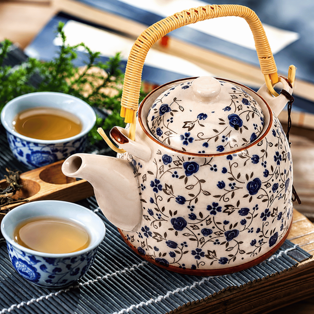 Bule Japonês 900ml de Porcelana com Infusor – Tokyo / Chá / Alça Bambu / Bebidas Quentes / Cozinha