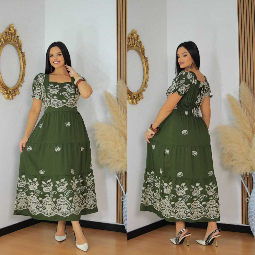 Vestido Longo Femenino Bordado Elegante Moda Evangelica, Festa Casual, Em diversas cores.