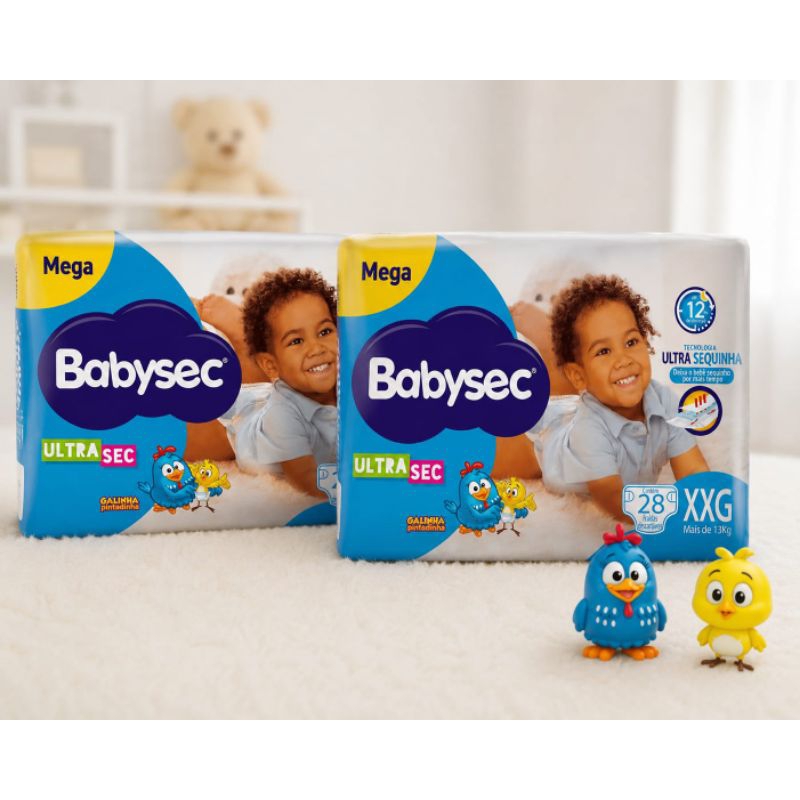 1 Pacote ou Kit 2 Pacotes Fralda Babysec Ultrasec Mega XXG 28un cada pacote