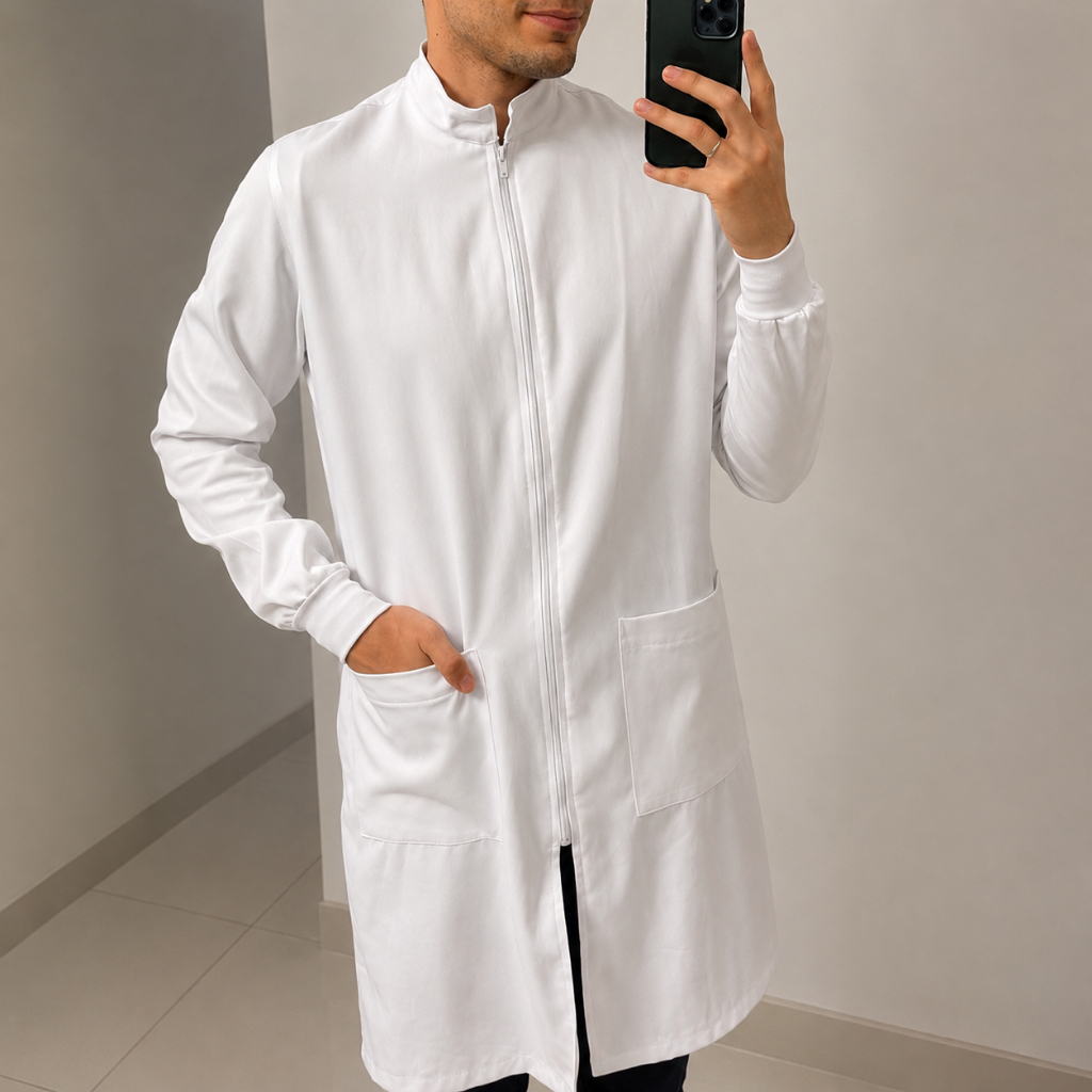 Jaleco Masculino Liso Várias Cores Crepe Barbie Gola Padre Manga Longa Enfermagem Odontologia — imagem 2 de 2