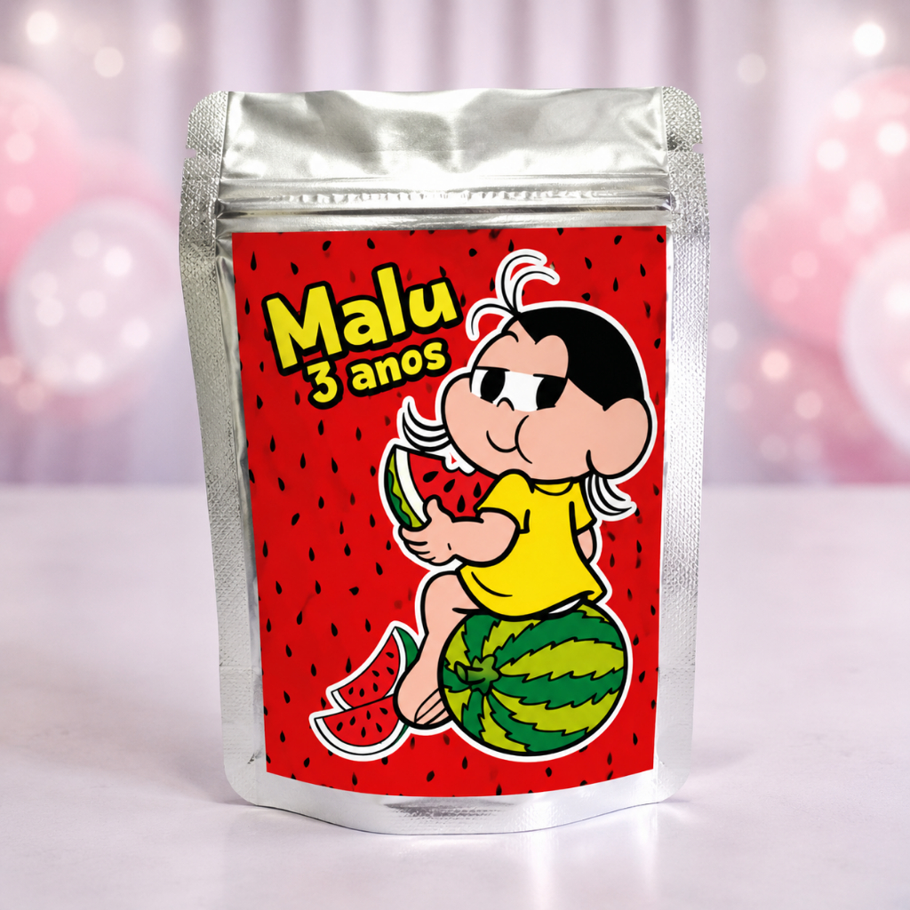 Saquinho Metalizado Ziplock - Magali Personalizado - Lembrancinha - Aniversário- Infantil - Desenvolvemos Todos os Temas