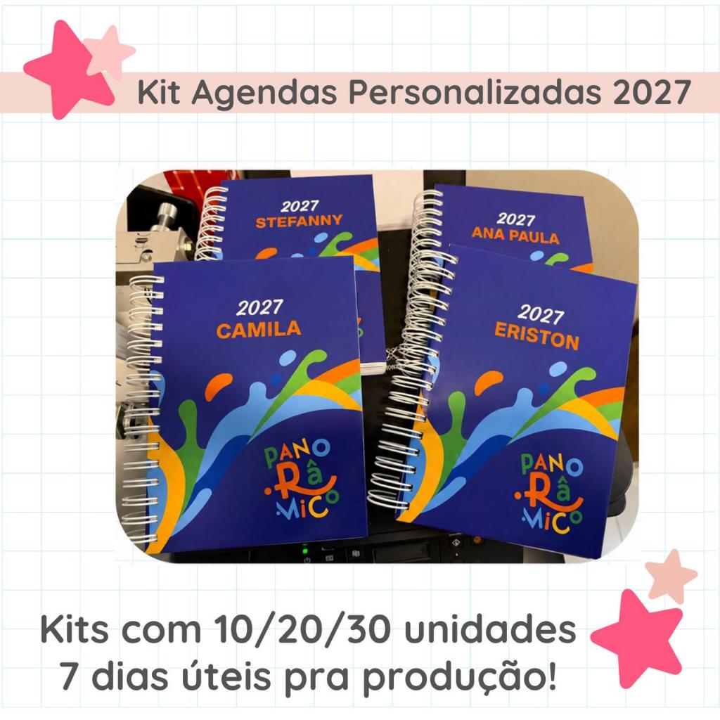 Kit Agendas 2027 Personalizadas com Nome Arte Logo para Organização Empresarial Comercial Escolar 10/20/30 unidades