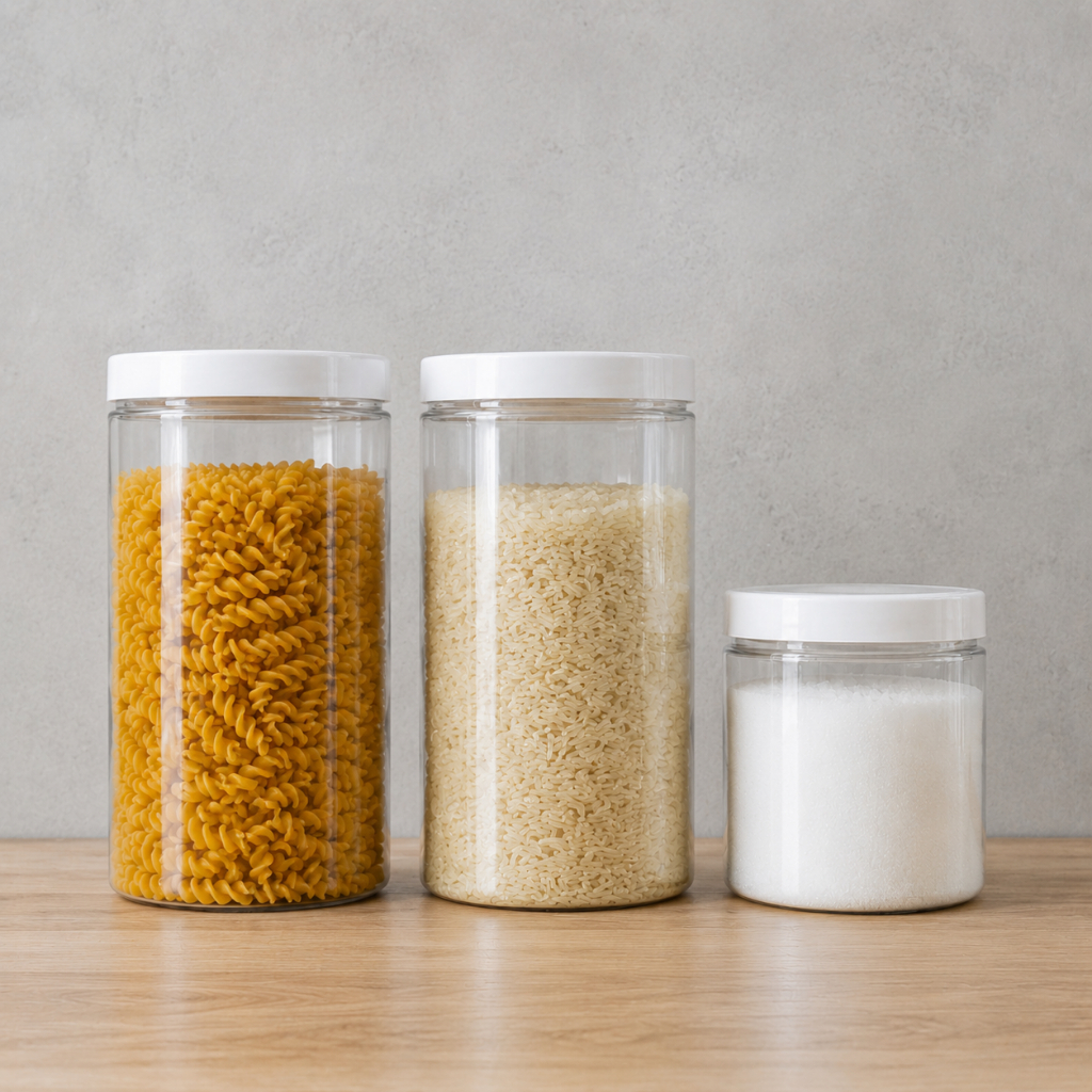Kit 3 Potes Cozinha 2x 2000ml + 1000ml para Mantimentos Transparente Tampa Branca de Rosca