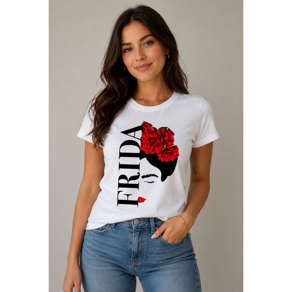 Camiseta Feminina Frida Kahlo Flores Vermelhas | Estilo, Arte e Personalidade