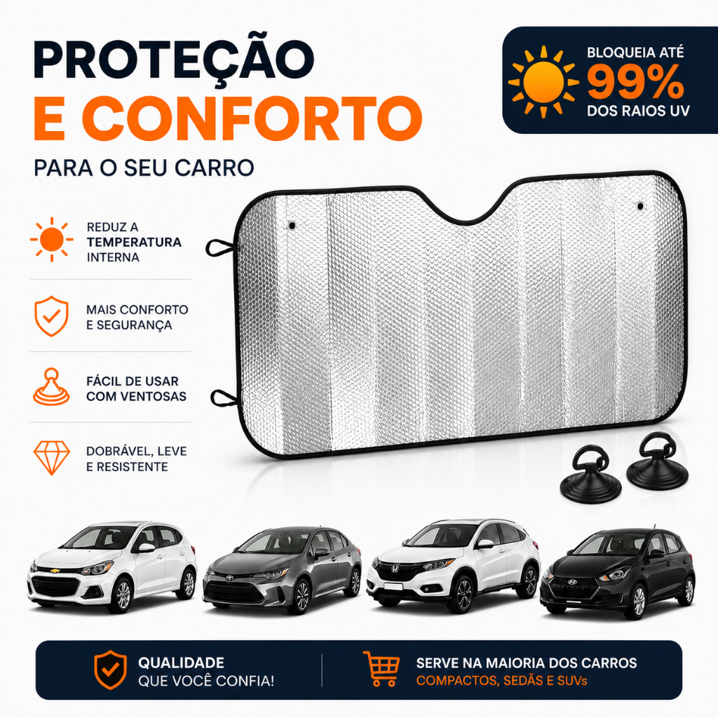 Protetor Solar Térmico Para-brisa Carro Universal Dobrável Com Ventosas Anti UV