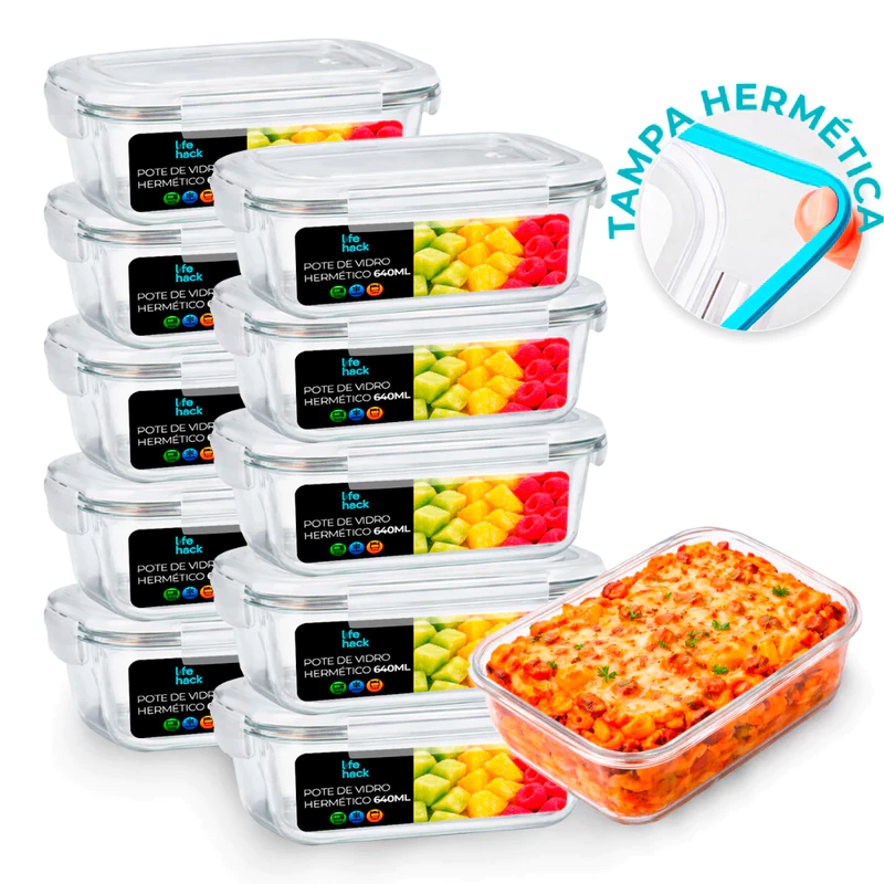 Conjunto de Potes de Vidro Herméticos 370/640/1040ml para Mantimentos
