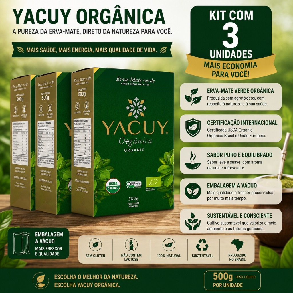 Kit 3 Erva Mate Orgânica Yacuy 500g