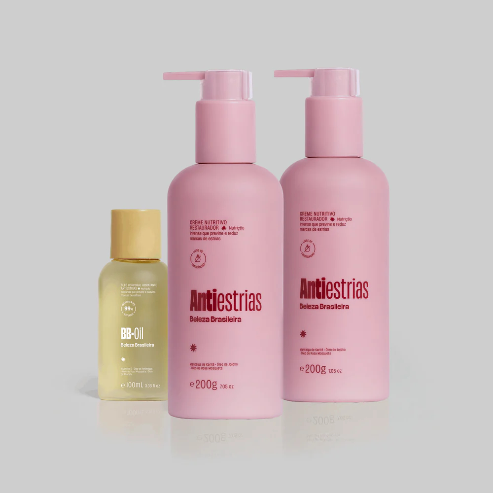 Kit Antiestrias Beleza Brasileira: 2 Cremes Antiestrias + BB Oil Hidratante Gestante Estrias