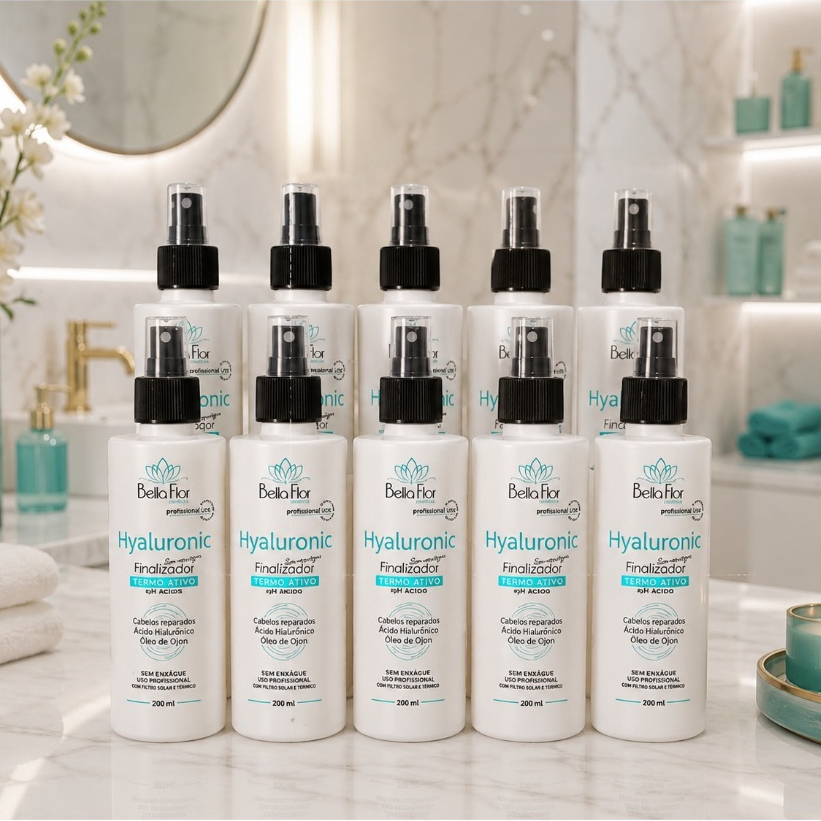 Kit 10 Finalizador Reparador Spray Hyaluronic Ação Imediata Controle do Volume e Frizz Sem Enxague Uso Diário 250ml
