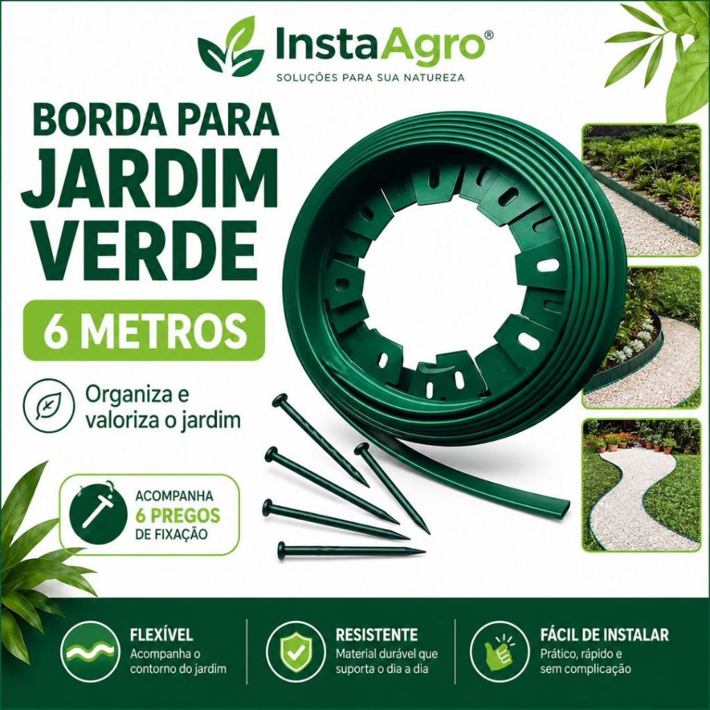 Borda Limitador De Grama Verdeal Verde 6m Dividor Para Jardim Canteiro Paisagismo Pronto para Uso