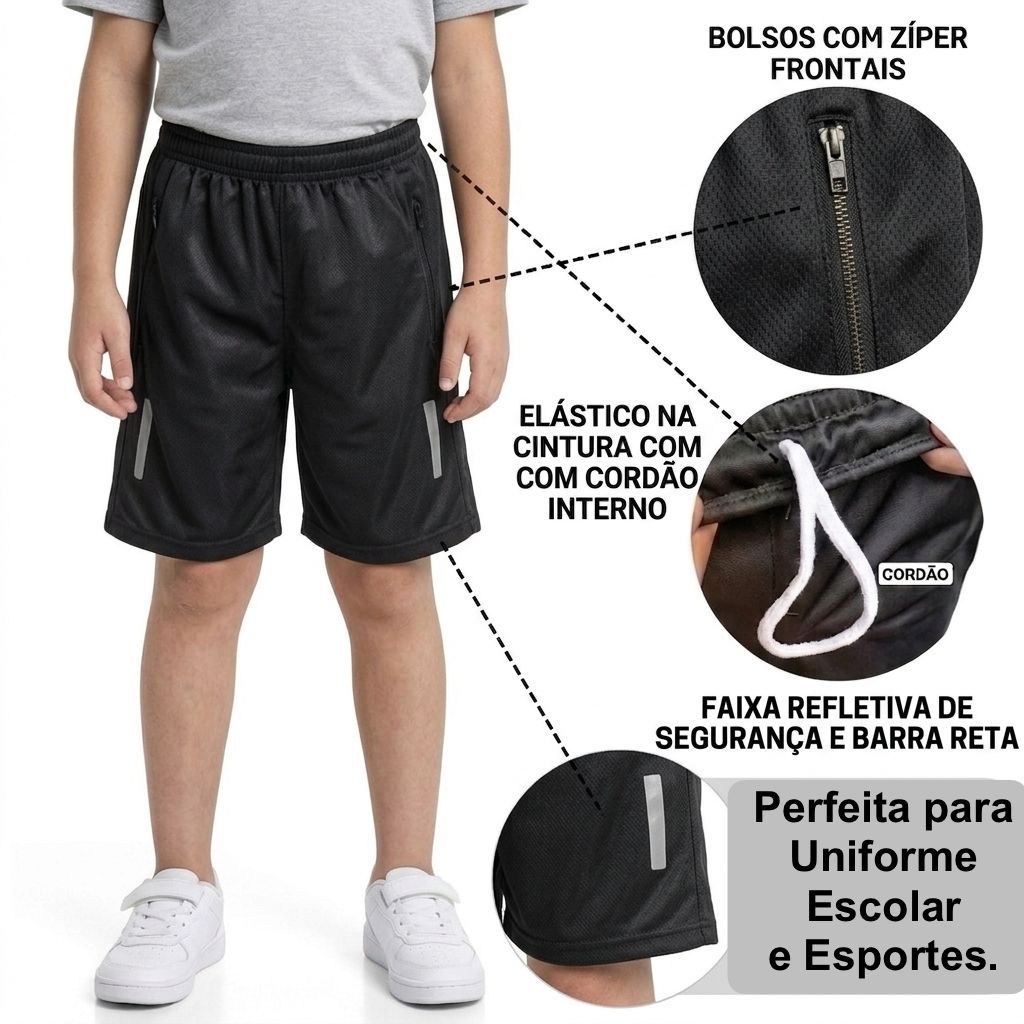 kit 4 Bermudas Escolat Infantil Juvenil Flanelado Dryfit — imagem 2 de 2