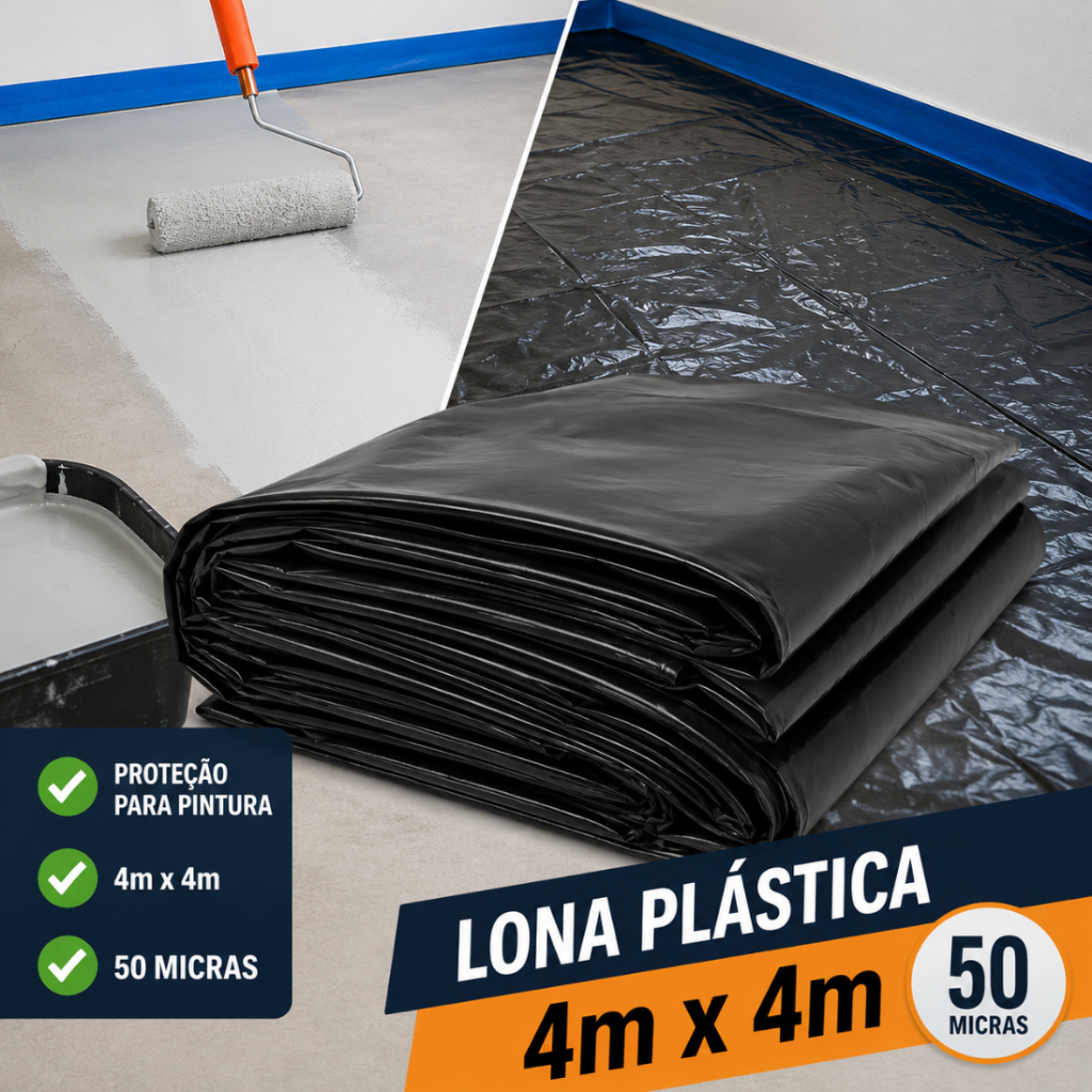 Lona Plástica Preta 4x4 Para Pintura Obra Proteção de Piso 50 Micras