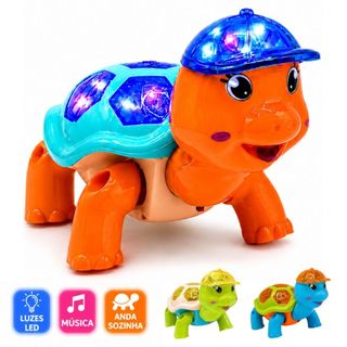 Brinquedo Tartaruga Fujão Elétrico com Luz LED Som e Movimento Automático Infantil Educat…