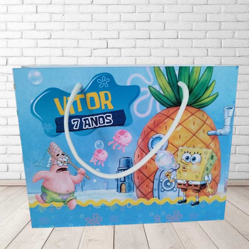 Sacolinha Bob Esponja Personalizada | Lembrancinha Festa Infantil |Sacolinha Surpresa Bob Esponja e Patrick Aniversário