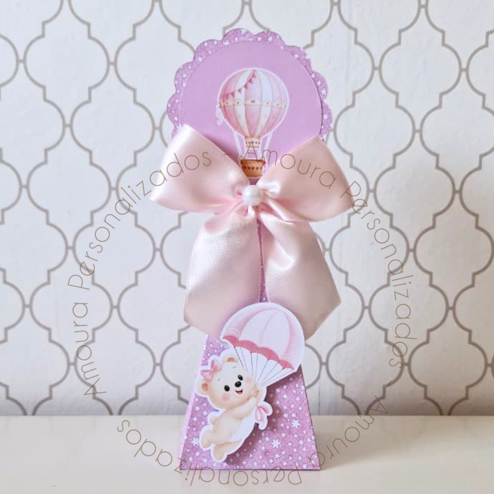CAIXA PIRÂMIDE PERSONALIZADA PARA LEMBRANCINHAS URSINHA BALOEIRA ROSA|CAIXINHA|FESTA|ANIVERSARIO URSA