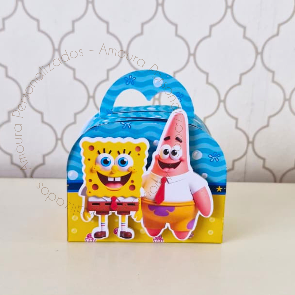 CAIXA MALETA PERSONALIZADA PARA LEMBRANCINHAS BOB ESPONJA|CAIXINHA| FESTA|ANIVERSARIO CALÇA QUADRADA