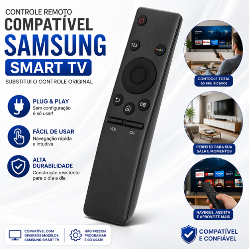 Controle Remoto Samsung Smart TV Compatível One Remote Plug Play Sem Configuração LED LCD UHD Crystal QLED