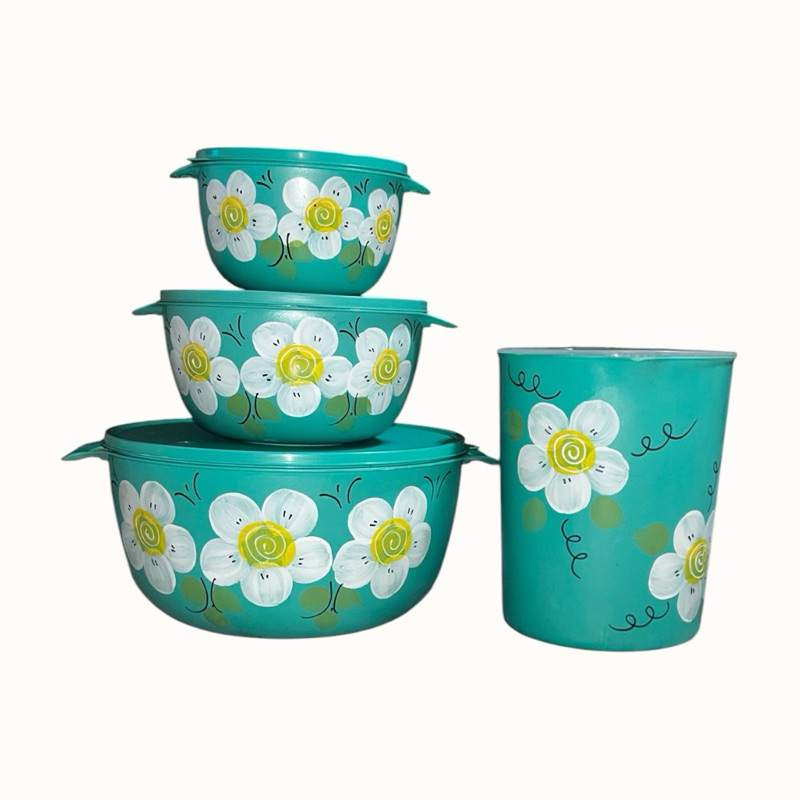 conjunto kit de pote bowl com jarra decorado à mão