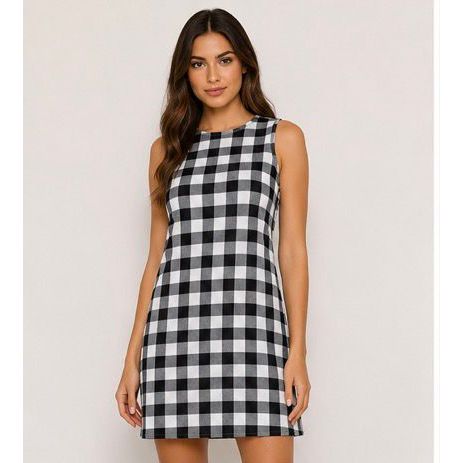 Vestido Curto Alcinha Feminino Xadrez Preto e Branco, Tubinho de Alcinha Malha-Crepe Moda Blogueira Tam. M ao G1