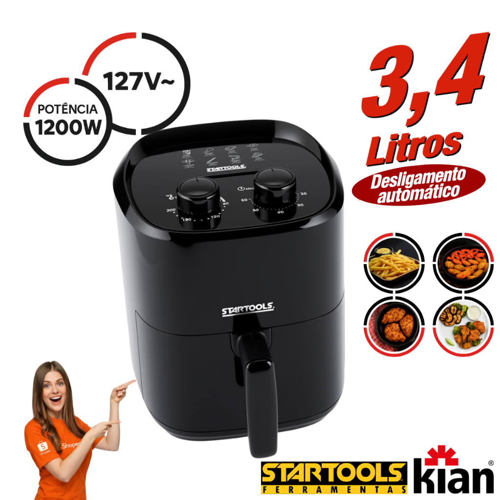 Fritadeira Air Fryer Startools Elétrica Andiaderente 127v 1200w