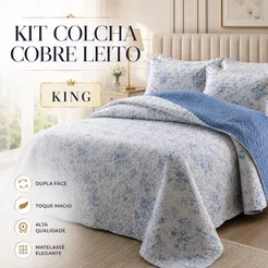 Colcha Cobre Leito Dupla Face King 3 Peças Bouti 2,60m x 2,80m Com Porta Travesseiro Rozac Liz