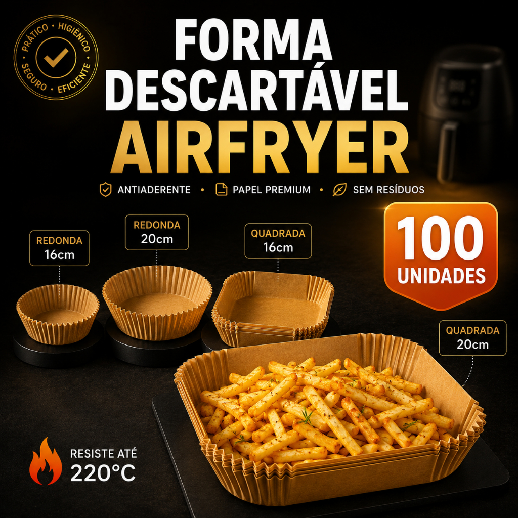 Forma Airfryer Descartável Papel Antiaderente Redonda Quadrada 50 100 200 250 Unidades