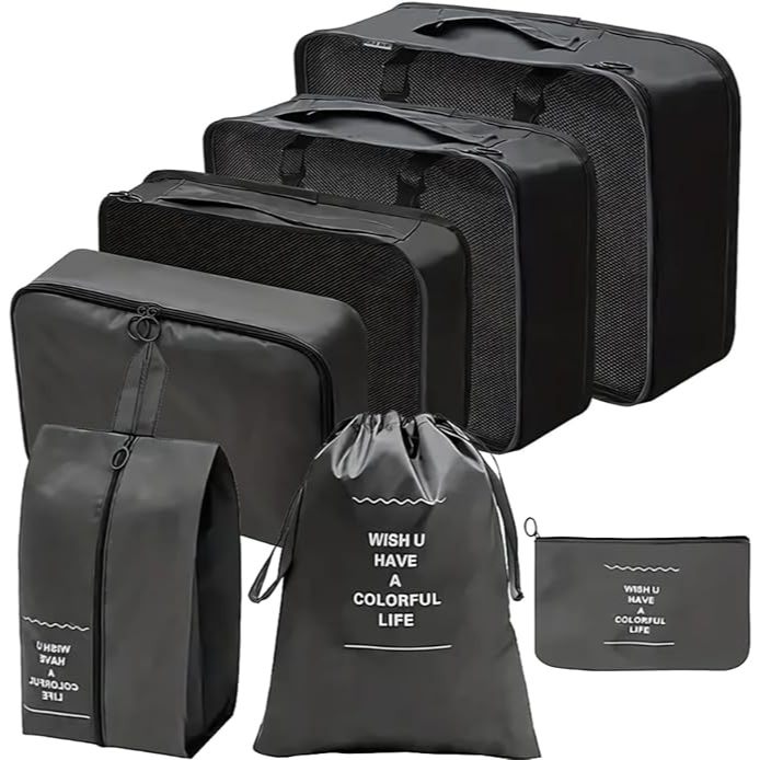 Organizador De Mala Viagem Kit 7 Peças Impermeável C/ Zíper Nécessaire Bolsas Mala Organizada Roupas Calçados