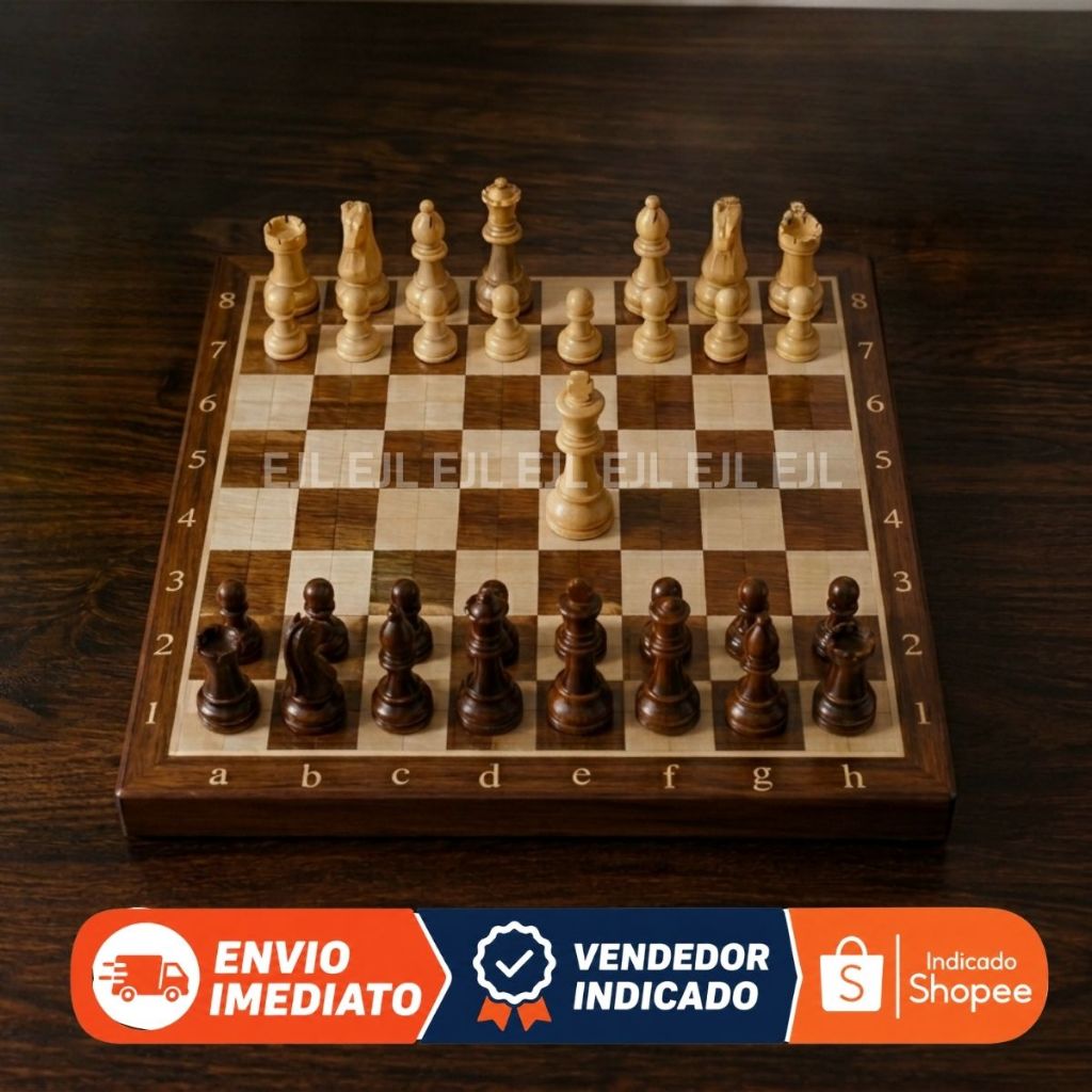 Jogo de Xadrez Madeira 3 em 1 Tabuleiro Dobrável com Dama e Gamão Peças em Madeira Vários Tamanhos