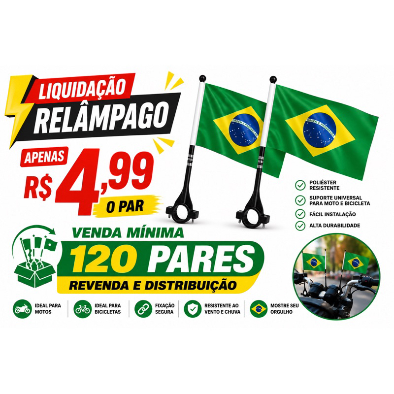 120 pares de bandeira do Brasil para motos e bicicletas copa do mundo 2026 e manifestações políticas