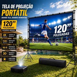 Tela do Projetor 120 Polegadas, Tela de Projeção Portátil 16:9 4K HD Traseira de Projeção de Filmes