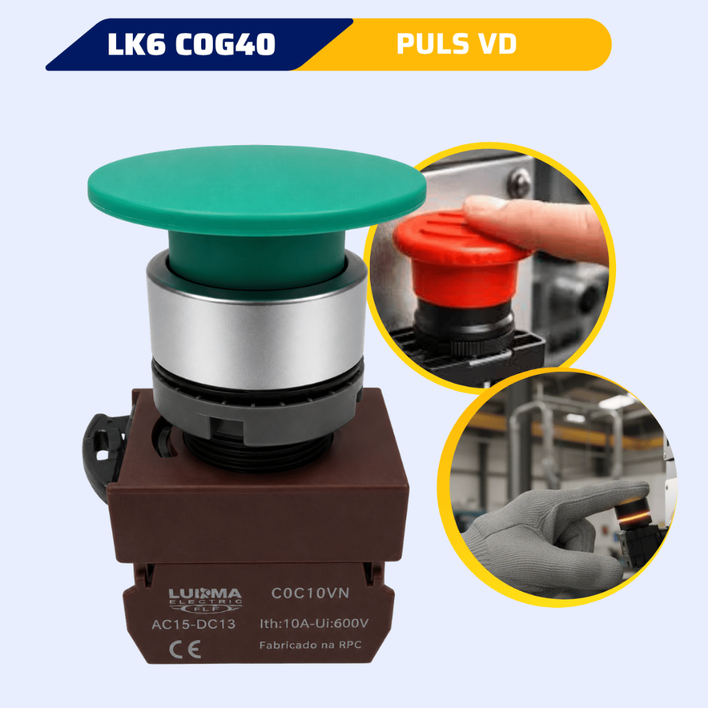 Botão Cogumelo Pulso Lk6 Com Bloco Verde 1na Lukma