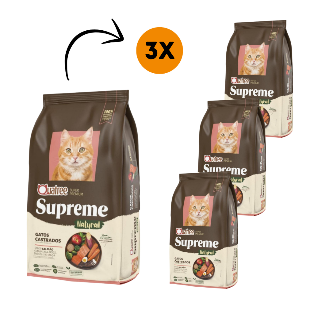 3Kg Ração Seca Quatree Supreme Gato Castrado Salmão