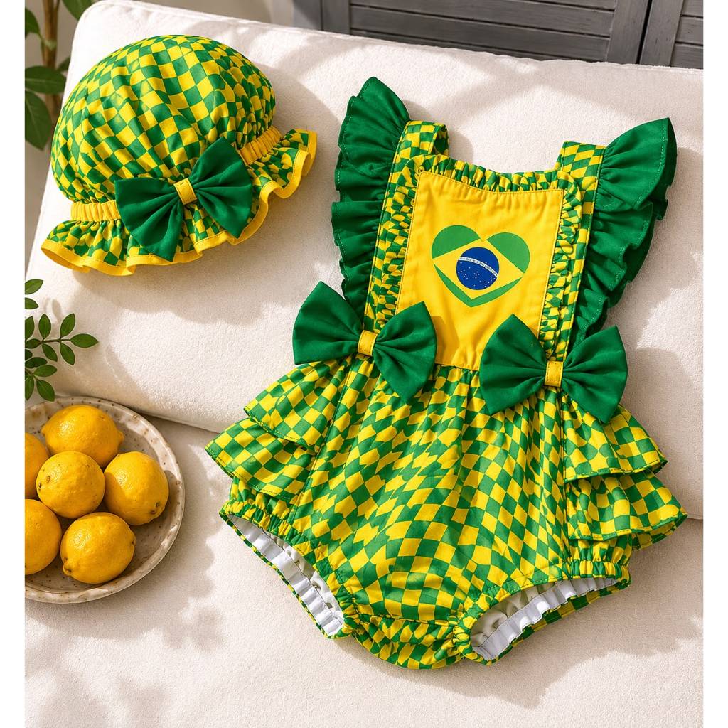 Romper Vestido Conjunto Torcida Mirim Copa do Mundo Brasil Mundial 2026