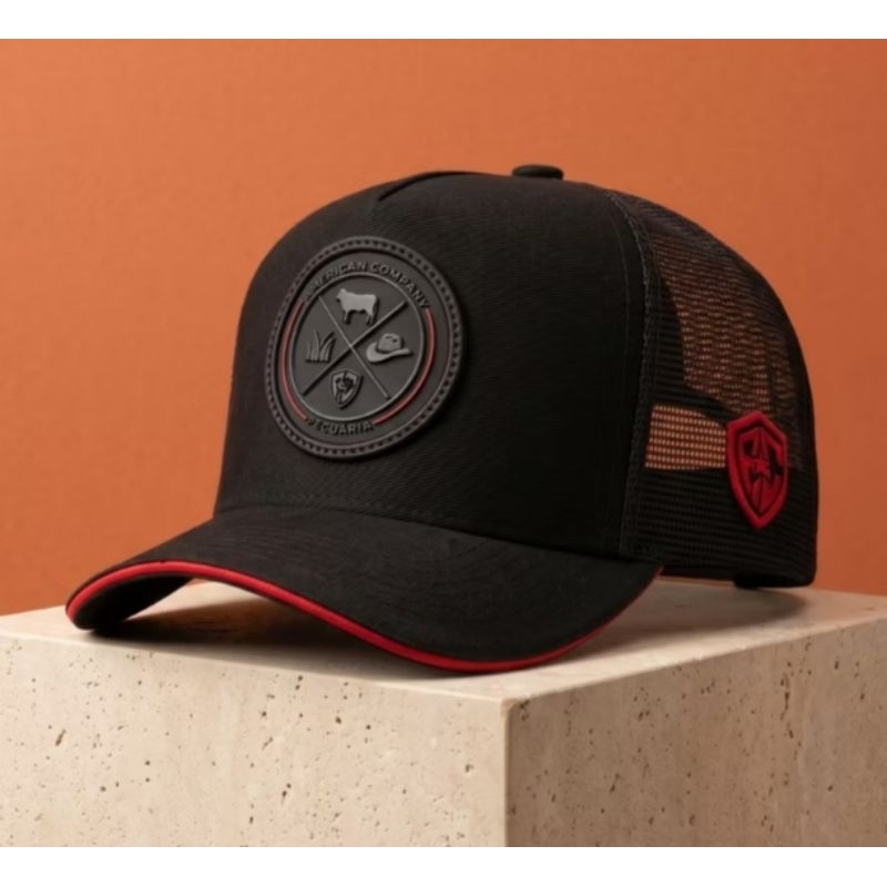 Boné Trucker Comboy Preto Telinha Pecuária Aba Curva Country Com Ajustável Telinha Redinha Masculino Ajustável Original