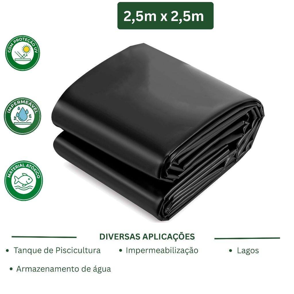 Lona Plástica Uv 2,5x2,5M Lago Tanque Peixes Cisterna 500 Micras
