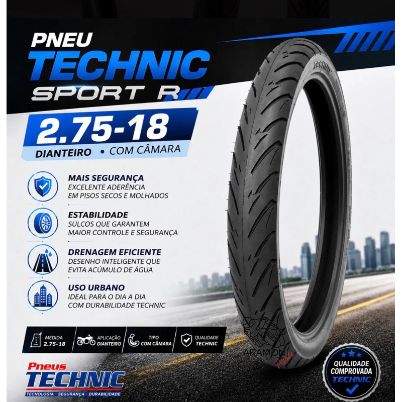 Pneu Dianteiro CG 150 160 Titan YBR 2.75 18 Technic Sport R