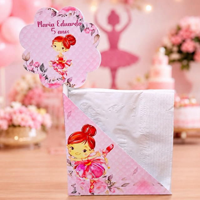 Centro de Mesa lembrancinha  Porta Guardanapo Bailarina Aquarela Personalizado Enfeite Festa Aniversário Chá Infantil