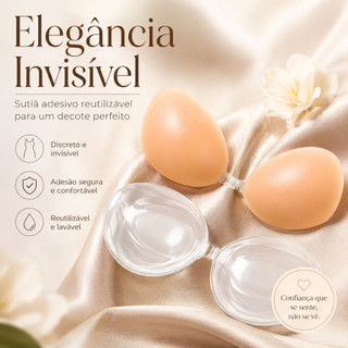 Kit 1/2 Sutiãs Invisíveis Adesivos, Transparente e Nude, Push Up Reutilizável Sem Alças