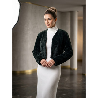 Casaco Peluciado Feminino Teddy Curto Inverno Quentinho Macio Jaqueta de Pelo Moda LuxoFrio Elegante