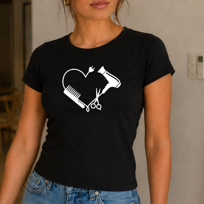 Blusa Cabeleireira Tomada Babylook Feminina100% Algodão Camiseta Estampada Profissão Beleza Presente